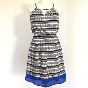 Striped Nautical Print Sleeveless Tie Neck Mini Dress Small